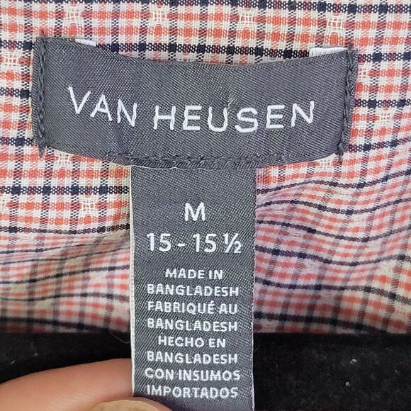 Van Heusen Mens Sz M 15 Red Blue Plaid Short Sleeve Button Down Shirt - Picture 6 of 11